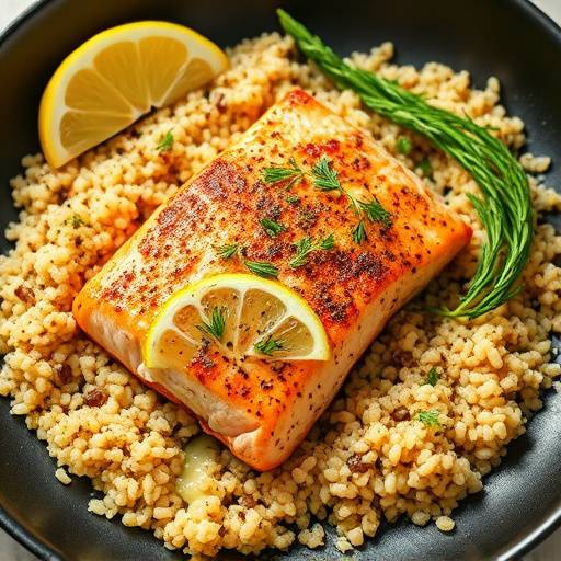 Pan-Seared Salmon with Quinoa and Lemon-Dill Sauce